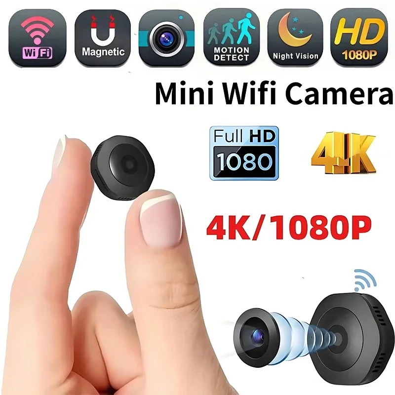 Nouvelle mini-caméra sans fil 4K HD, caméra portable, caméra de vision nocturne, caméscope, moniteur à distance via Wi-Fi, enregistreur vidéo et audio, caméra de sécurité